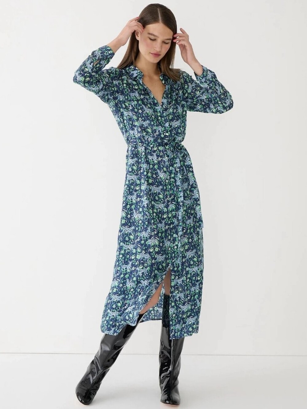 J. Crew Fauna Floral Midi Button Up Shirt Dress